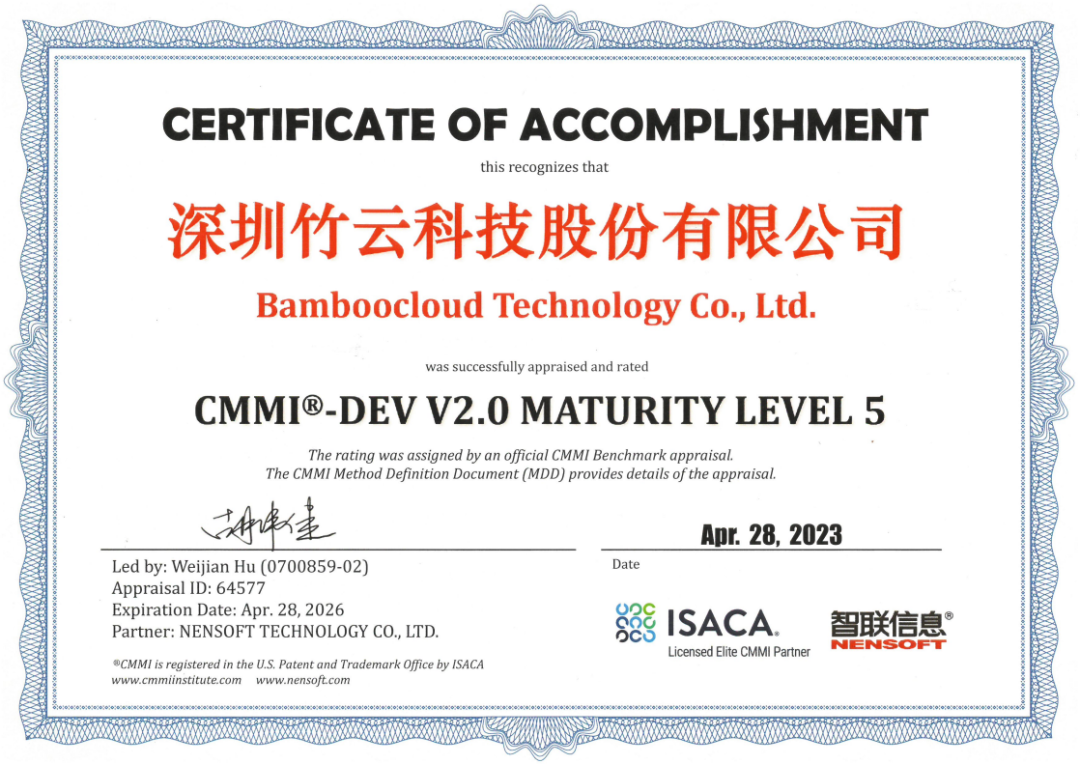 权威认可 | 竹云顺利通过全球软件领域CMMI五级（简称CMMI5）认证